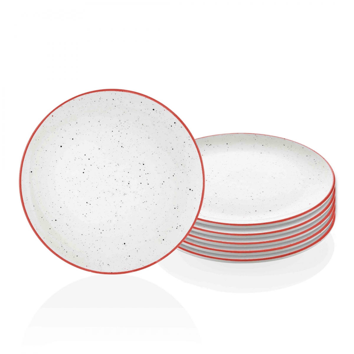Dots Pasta Tabağı 6 Lı Set - 19 cm - Kırmızı
