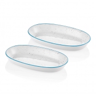 Dots Oval Servis Krem- 26 cm 2 Li Set - Mavi