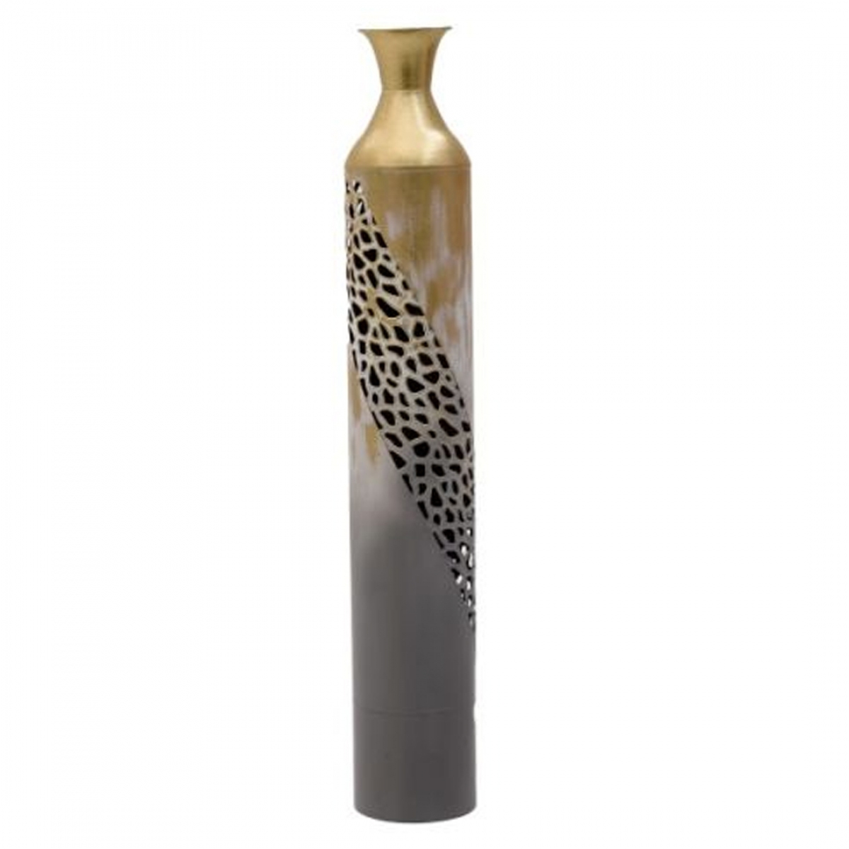 Metal Vazo Altın Gri Beyaz 14x89 cm