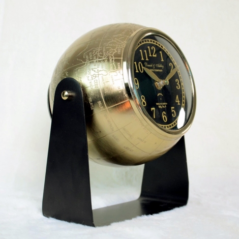 Vintage Globe Gold Ayaklı Masa Saati - 23 cm