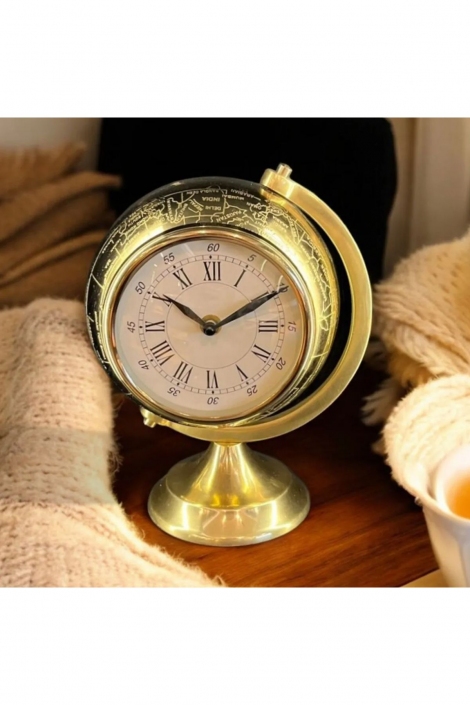 Vintage Gold Globe Masa Saati - 25 cm